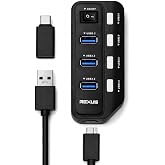 Coverzone 7 Port USB Hub USB 3.2 Gen1 5Gbps, 4x USB 3.2 + 3x USB 2.0 &Ccedil;oklayıcı, A&ccedil;ma Kapama Anahtarlı, USB-A ve USB-C Adapt&ouml;r