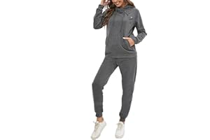 JENJON Tuta da Ginnastica Donna Completa da Due Pezzi a Maniche Lunghe con Cappuccio + Pantaloni Casual Autunno Inverno Yoga Fitness Sportive