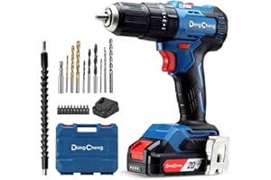 Dong Cheng 20V Brushless Heavy-Duty Impact Drill, 50N.m, 27000 BPM, 1/2" Keyless Metal Chuck, 20+1+1 Clutch, Cordless Hammer Drill with 2.0Ah Battery for Drilling Brick Wall, Metal, Wood