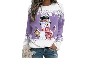 Yesgirl Pull Noël Femme Manches Longues Col Rond Rigolo Noel Pull Christmas Moche Sweat Multicolore Imprimé Bonhomme de Neige Sweatshirt Grande Taille Pullover