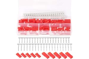 DollaTek 420 szt. (70 zestawów) JST SYP 2-pinowe czerwone żeńskie męskie obudowa wtyczki, zestaw męskich żeńskich zacisków zaciskowych