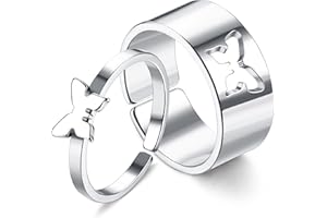 Milacolato 2pcs Réglable Bagues en Acier Inoxydable pour Femmes Hommes Bagues Assorties pour Couples Papillon Lune Étoile Coeur Anneaux Mignon Tendance Dainty Couple Anneau Bagues d'Amitié Set
