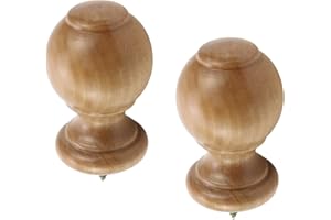 T Tulead Wood Curtain Rod Finial Screw on Curtain Rod End Caps Pack of 2 (Wood Color)