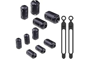 BRIOTA 10 Pcs Ferrite Core, Ferrite Ring Core with 2 Pcs Data Cables, Black Ferrite Choke, RFI EMI Noise Suppressor Cable Clip with 3.5/5/7/9/13mm, Ferrite Clip On for USB/Audio/Video Cables