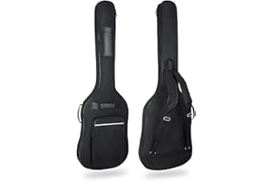 HOHIYO 8mm Bass Guitar Bag 0.35in Padding Waterproof Electric Bass Case, Electric Bass Gig Bag Backpack with Neck Protector Strap and Pockets Adjustable Shoulder Strap (White line)