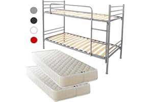 Filoben Letto a Castello Argento Moderno per Adulti e Bambini 198x80 cm Altezza 150 cm, scomponibile 2 letti singoli + 2 Materassi Ecosan (Letto Argento + 2 Materassi)