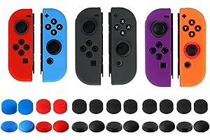 Androxeda Schutzhülle für Switch Joy-Con 3er-Packung Controller mit Daumenkappen, rutschfeste mit Silikongriffen und 24 Daumen-Stick-Pads