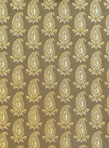 Luxury Gift Wrapping Paper - 3 x (70 x 50cm) sheets - Gold Paisley on Gunmetal - Handmade with recycled cotton
