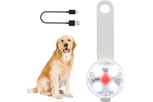 LMLMD LED Lumiere Chien Rechargeable par USB pour Harnais, Sécurité Pendentif Lumineux Chien avec Marque en Silicone Extensible Attachée au Collier, Laisse pour la Marche Nocturne, le Camping, Blanc