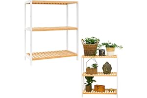 DuneDesign Scaffale Basso di bambù - 69x60x26 Scarpiera Legno Mobiletto Bagno Scaffalatura 3 Ripiani
