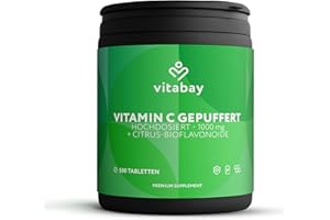 ‎VITABAY Vitabay Vitamin C Hochdosiert 1000mg - 500 Vegane Time Released Tabletten Vitamin C Gepuffert - Vit C mit Citrus Bioflavonoide - Vitamine C mit zeitverzögerter Abgabe - Laborgeprüft