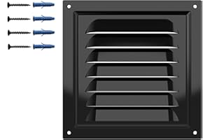 DEMLOU Rejilla de Ventilación Negra Mate Cuadrada – 150 x 150 mm – Acero Galvanizado con Malla Protectora – Recubrimiento RAL9005 – Antióxido – Para Pared o Techo – Interior Exterior.