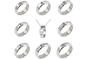 ZHENGGE 8 Pack Kpop BTS Bangtan Boys Ring with Necklace for Army Gifts