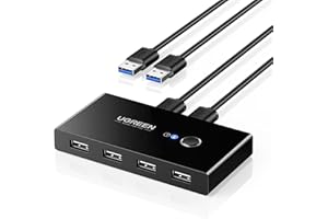‎UGREEN UGREEN 4 Ports USB 2.0 Switch für 2 PC, 2 in 4 Out USB Umschalter für Maus, Tastatur, Scanner, Drucker, Stick, Festplatte kompatibel mit Windows, Mac OS 8.6 und höher, 2 USB 2.0-Kabel
