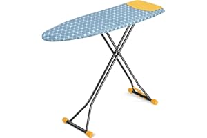 KINGRACK Planche à Repasser avec Repose-Fer en Silicone, compacte et Peu encombrante, Housse Extra épaisse, réglable en Hauteur, Support Mural et Crochet de Placard, 38 x 121 cm, Jaune