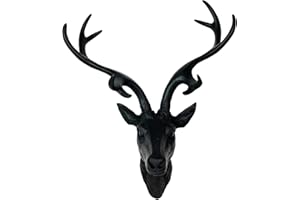 Mojawo, decorazione di alta qualità. Decorazione da parete a forma di corna di cervo, con testa di cervo, 10 etsremità, colore: nero, corna: 61 cm
