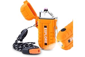 ‎LCFUN LcFun Feuerzeug Elektrisch Elektro Feuerzeug Winddicht Lichtbogen Feuerzeuge USB Aufladbar, Outdoor Feuerzeuge mit Taschenlampe für Camping, Wandern, Vatertagsgeschenke für Männer Papa (Orange)