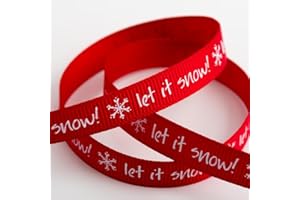 Italian Options Red Let It Snow Grosgrain Ribbon, Christmas Ribbon for Crafts, Gift Wrapping, Wreaths, Tree Decorations, Hair Bows, Red, White Print, 9 mm x 5 Metre Roll
