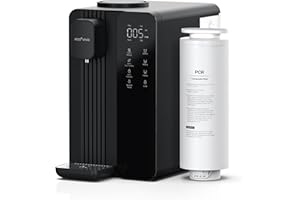 Ecoviva Auftisch Umkehrosmoseanlage Wasserfilter mit UV, 4 Temperaturstufen Trinkwasser Osmoseanlage, 7-stufige Umkehrosmose Filter, 3:1 Rein zu Abfluss, TDS & Filterlebensdauer-Monitor(MATE4 Schwarz)