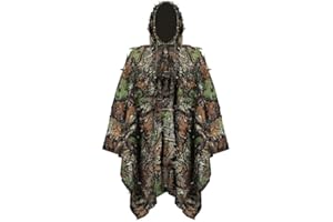 Prevessel Camouflage-Regenponcho, 3D-Blätter, Jagdumhang, Tarnumhang, Stealth Ghillie für Waldjagd für Kinder und Erwachsene