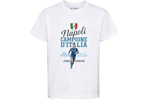 MAGLIERIA CONFORTI Maglietta per Bambini 4° Scudetto Napoli Campione d'Italia 2024 2025 Campionato di Calcio v2