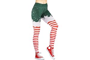 Yaavii Damen Leggings Weihnachten Hose Lange Bunte Strumpfhose Stretch Sporthose Christmas Kostüm