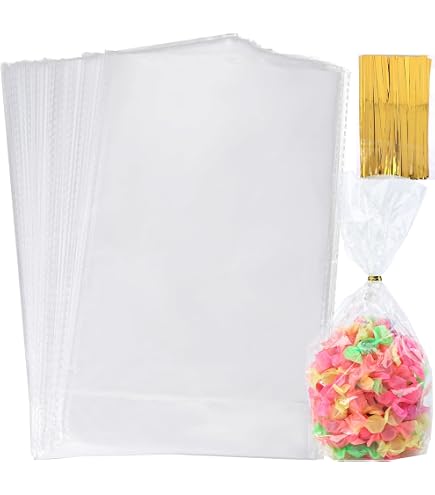 100x Transparente Zellophantüten Mit Bändern – 15,2 X 25,4 Cm, Lebensmittelecht, Für Gastgeschenke