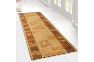 ‎FLOORDIREKT Floordirekt Teppichläufer mit Muster - maßgefertigter Feinschlingen Teppich Läufer für Küche, Flur & Wohnraum - Ornament Vintage Orient Gitter (80 x 350 cm, Akzent Beige)