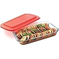 SignoraWare Bake 'N' Serve Borosilicate Glass Rectangle Dish with Plastic Lid | Microwave & Oven Safe | High Heat Acceptance | Thermal Shock Resistance | Baking & Serving (2200 ml | Clear )