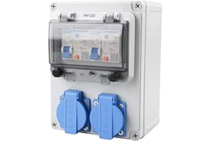 MUNLOO Distributore di Corrente da Paret 16 A, Distributore di Alimentazione Impermeabile 230 V, Quadro Elettrico da Cantiere con Interruttore di Protezione, per Officina, Fabbrica