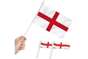 Mini bandera de Anley England, paquete de 12, pequeñas banderas inglesas en miniatura en palo, resistentes a la decoloración y colores vivos, 5 x 8 pulgadas con poste sólido y parte superior de lanza
