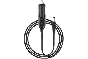 PENNLE 12V 5A Car Cigarette Lighter Power Supply Adapter with 5.5x2.1mm DC Plug, 1.5M/5FT Extension Cable, LED Indicator, Built-in Fuse for Car Rear View Monitors, CCTV Cameras, Dash Cams, Motor Devices