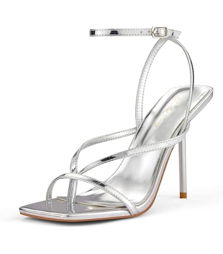 Sandali con Fiocco e Cinturino Donna Décolleté Punta a punta Tacco alto Glitter Strass, Cinturino alla caviglia Tacchi in raso Scarpe da sposa per la sposa Scarpe da ballo di fine anno