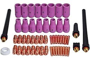 RIVERWELD Corpo del colletto in alluminio TIG, bocchetta, calotta e tazza assortite in kit per consumabili per torcia di saldatura TIG SR WP 9 20 25, 53 pezzi