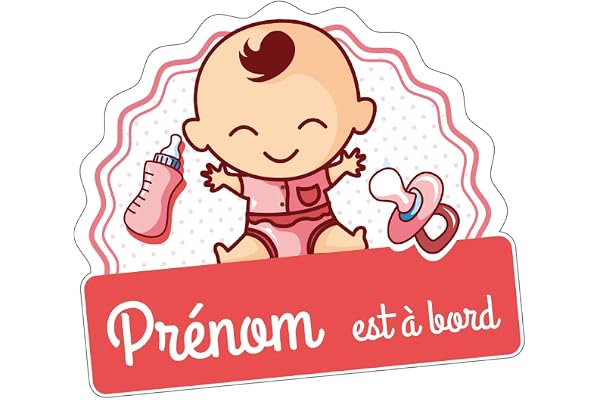 Adzif.biz Le sticker de decoration - Sticker Bébé à Bord Fille Personnalisable - 160 x 180 mm (16 x 18 cm) - Vinyle adhésif