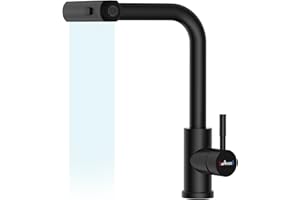 APPASO Grifo Cocina negro Waterfall, Grifo de cocina de alta presión, Grifo de cocina extraíble con 3 tipos de chorro giratorio 360°, Acero inoxidable negro