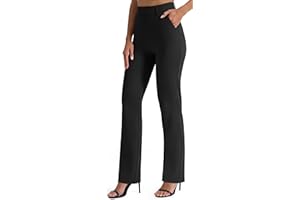 AFITNE Straight Leg Trousers with Pockets for Women UK 29''/31''/33'' - Ladies Stretchy Business Office Casual Bootcut Flared Yoga Pants Pull On Womens Smart Trousers