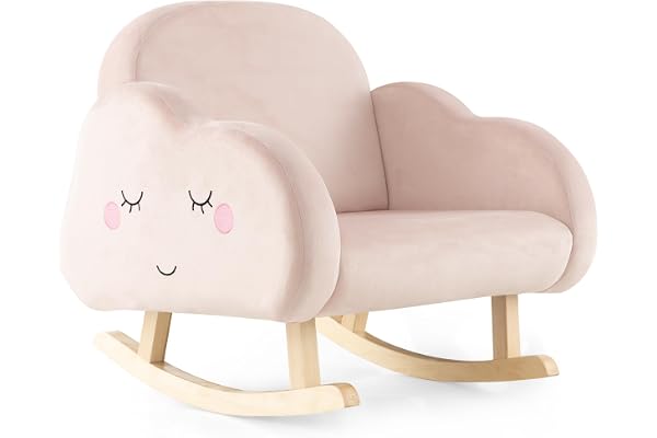 COSTWAY Barnstol för Småbarn, Vadderad Barnsoffa Med Ben i Massivt Trä, Gungstol för Barnrum, Lekrum Och Dagis (Rosa Moln)