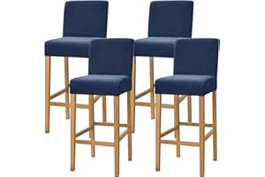 Dimatic Samt Plüsch Stuhl Abdeckung Theke Pub Bar Hocker Stuhl Slipcover für Esszimmer Cafe Barhocker Slipcover Möbelschutz Anti-Rutsch-Bezug mit elastischem Boden, 4er Set, Marineblau