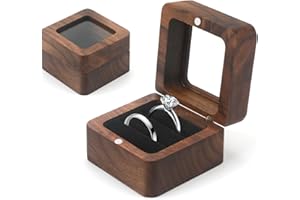 MUCOOS Ringbox, Ringbox Hochzeit, Ringschatulle, Ringbox Holz, Quadratische Ring Box aus Walnuss mit Transparentem Sichtfenster und Schwarzer Samt Verkleidung - Ringschatulle, Ringbox Zwei Ringe, Verlobung