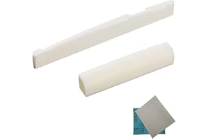 Irich True Bone Bridge Saddle and Nut with 2Pcs Sand Paper, Set of 6 String Guitar Saddle and Nut, Replacement Parts for Acoustic and Folk Guitar