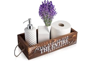 Farmhouse Bathroom Decor Box by Comfify - Double Sided Printed Box w/Funny Sayings - Decorative Toilet Paper Rolls Holder Storage in Distressed Brown - Rustic Bath Storage