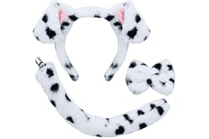 XEPST Zestaw kostiumów dla dalmatyńczyków, uszy, ogona i pałąka, dla psa, na przebranie zwierzęce, urodziny, Halloween