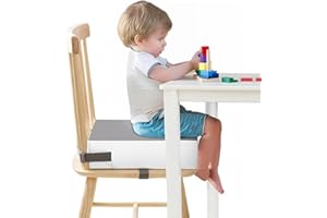 Czrrzl Rialzo Sedia Bambini Flessibile Lavabile Rimovibile Portatile PU Rialzo Sedia Bambini da Tavolo 2 Regolabile Cinghiette Alzasedia Bambini Portatile per Usare Casa Viaggio(Grig+Bianco)