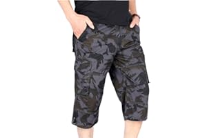 DSJJ Homme Eté Cargo Shorts 3/4 Bermuda Multipoches Pantacourt Camouflage Shorts de Sport Outdoor Shorts
