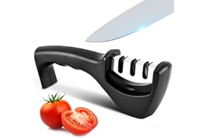 NEDIT Knife Sharpener UK - Knife Sharpening - Professional 3 Stage Manual Sharpener for Kitchen Knives with Ergonomic Design - Premium Quality - Black