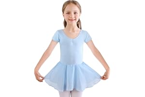 Bezioner Kinder Ballettkleidung Mädchen Ballettkleid Kurzarm Balletttrikot Ballettanzug Tanzkleid Tanzbody aus Baumwolle mit Chiffon Rock Tütü