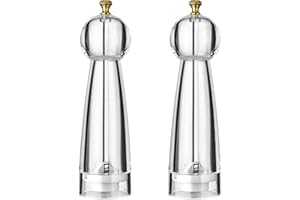 VEIZIBEE Macinapepe Classico Macina Sale Trasparente Macinaspezie, Sale e Pepe Mill, Acacia e Acrilico, Anima in Ceramica con Macinino Grosso Regolabile per Pepe Fresco Sali Marini Varie Spezie