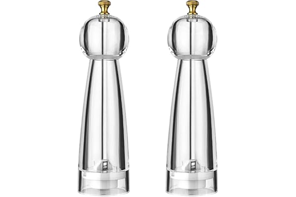 Reiwosee Manuel Acrylique Transparent Moulins à Poivre et Classique Moulin Sel 2pcs 8pouces Grande Capacité, Acrylique Poivre Moulin Rotor, Sel Avec Noyau en Céramique Réglable, Broyage de épices