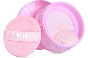 TINTARK Poudre Matifiante, Poudre Libre Pour les peaux grasses, Rose Poudre Fixante Maquillage avec houppette, Poudre Fixatrice de contrôle de l'huile, Fini Mat, Visage Longue Tenue, 0.53oz (01 Rose)